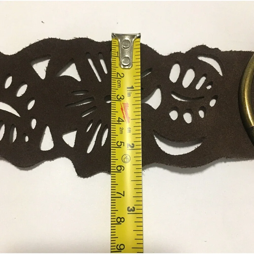 Prana Cut out Leather Belt Womens S/M Brown Suede Brass Ring Buckle